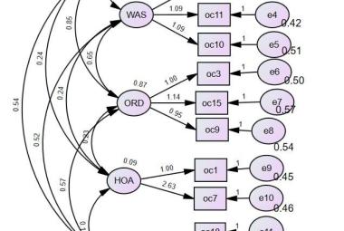 Model confirmatiory factor analysis Malay obsessive compulsive inventory-revised